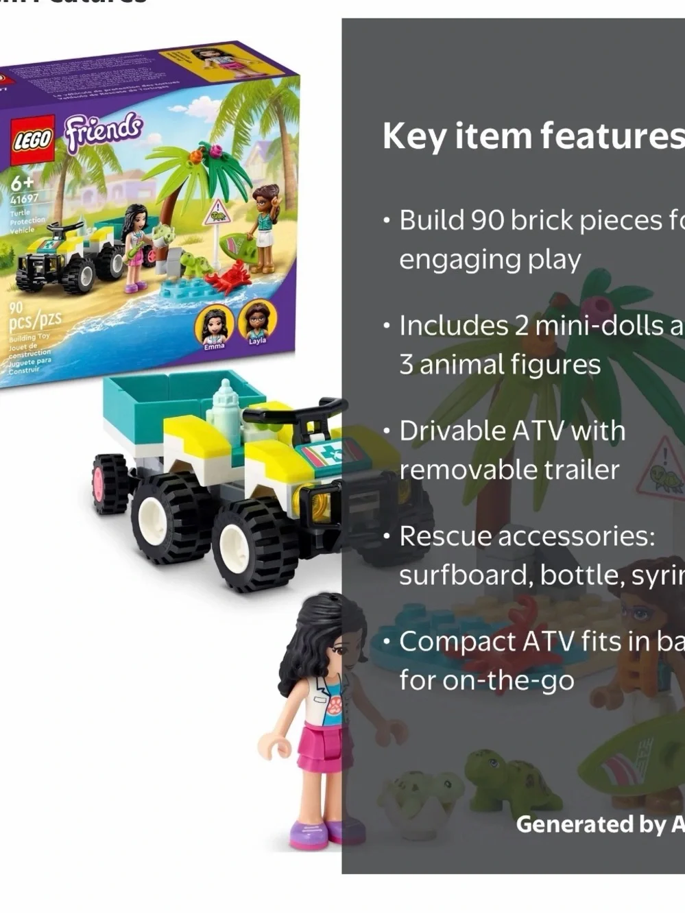 Lego Friends Yellow White ATV Beach Rescue Set with Palm Tree